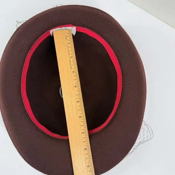 Vintage Georgi Brown Felt Hat Satin Bow Netting Accent Made in USA - Picture 5 of 8